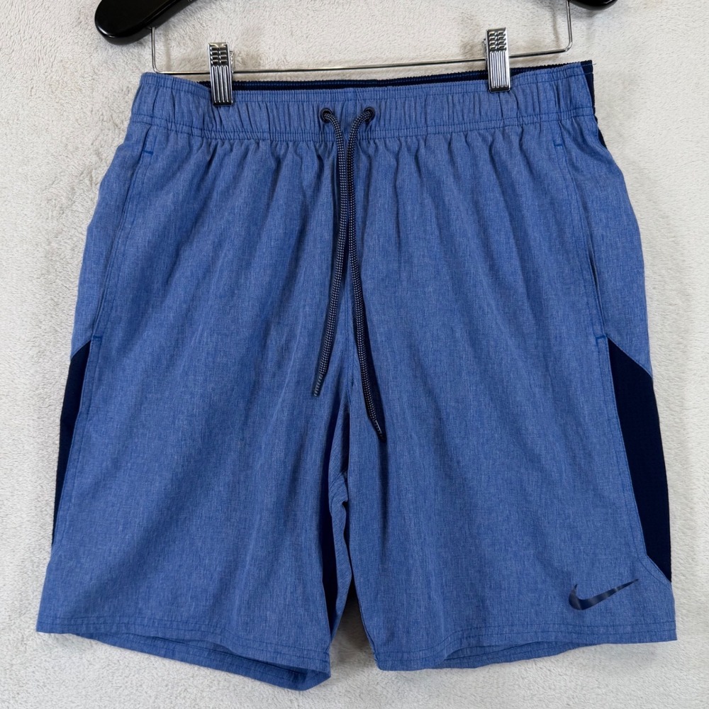 Nike Mens Blue Heathered Training Lined Shorts NESSA482 Navy Mesh Panels Size M